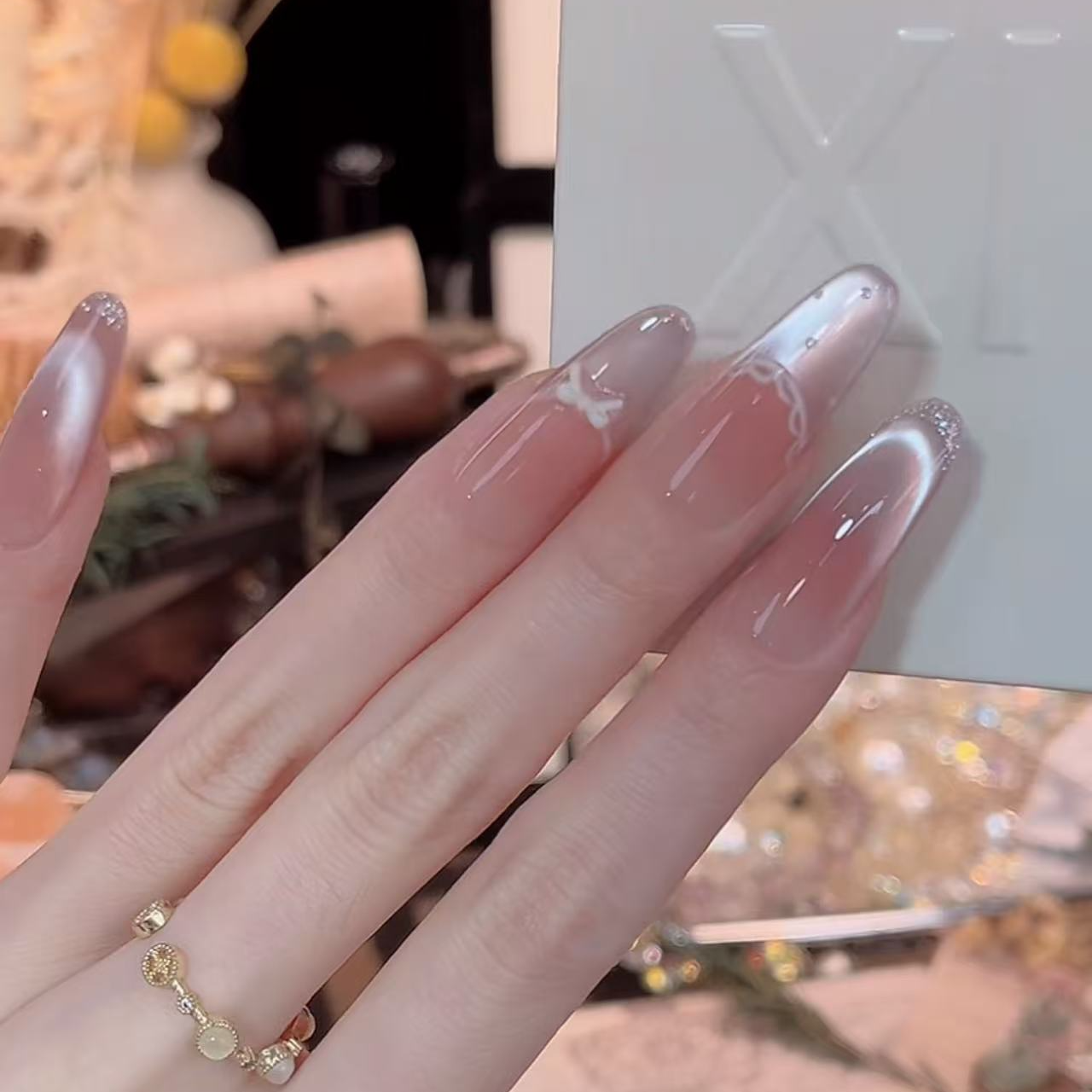 仙女-Hand-painted clear bow 纯手工穿戴甲 10片装MM