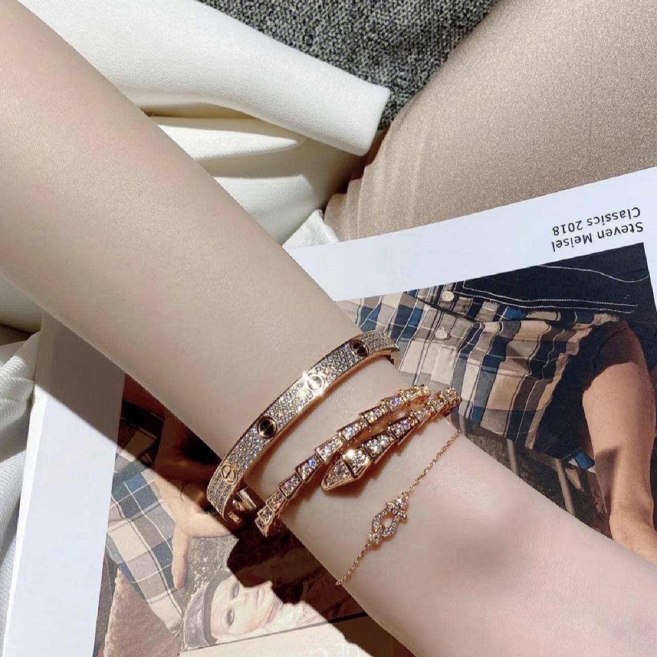 #三男孩专享#002 灵蛇百搭手镯满钻不掉色轻奢情侣款