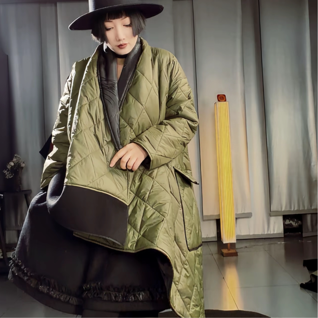 2025冬季不对称个性棉服女小众设计时尚宽松慵懒百搭风中长款棉袄