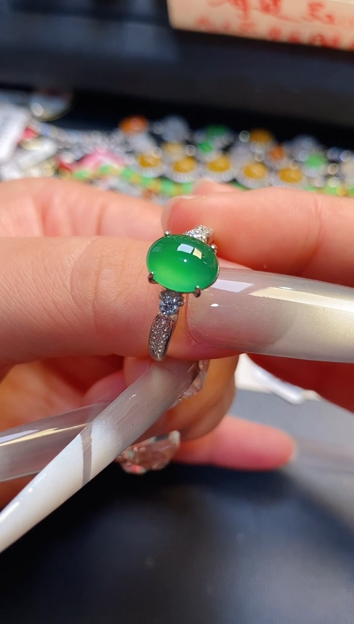 银S925镶嵌戒指翡翠天然