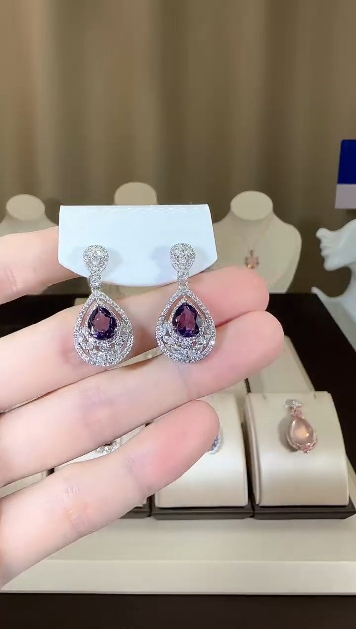 【闪购商品】紫晶耳饰银S925镶嵌设计款