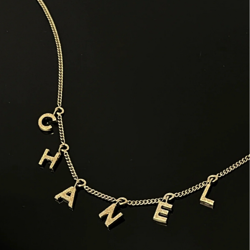 未使用 Chanel/香奈儿 经典 字母香槟金镶钻 项链 锁骨链AS0210