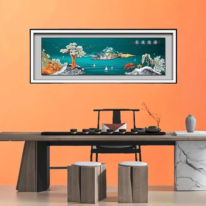 九头鸟手工玉雕画《源远流长》