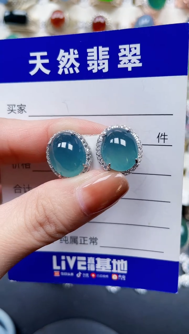 银S925镶嵌翡翠耳饰582
