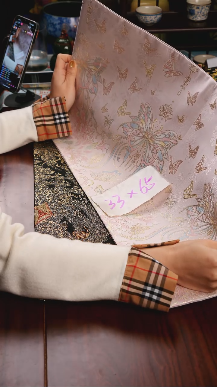 【蝴蝶粉定位双面】中国风干泡织锦茶席33*65