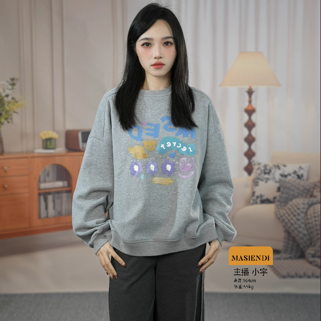 套头上衣常规通勤春季卫衣加厚长袖圆领秋季女加绒卡通33395
