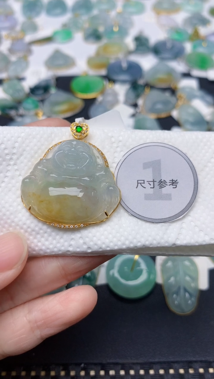 颈饰18K金镶嵌翡翠天然缅甸A货翡翠