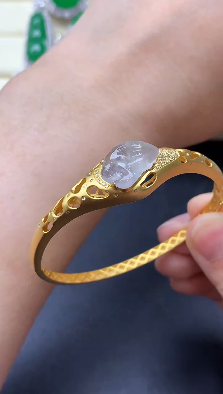 18K金镶嵌手镯翡翠345-中国好珍宝