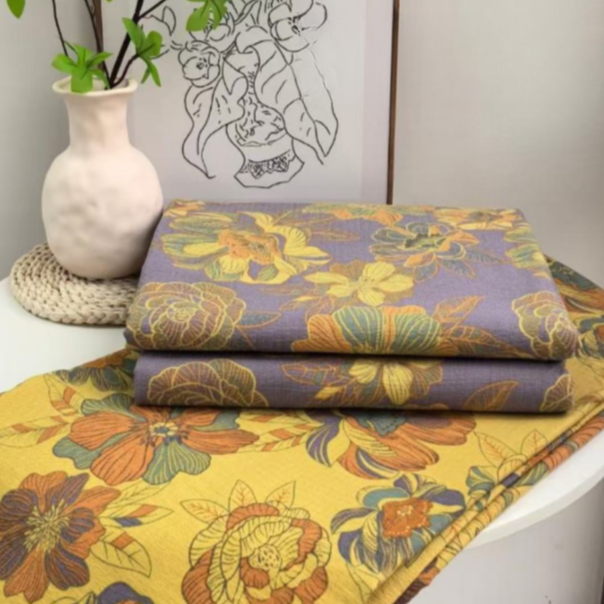 针织柔软印花花色绗缝精梳好绵枕细纱亲肤双层纱床单--【金彩花韵】