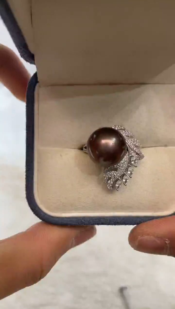 银S925镶嵌戒指海水珍珠13-14