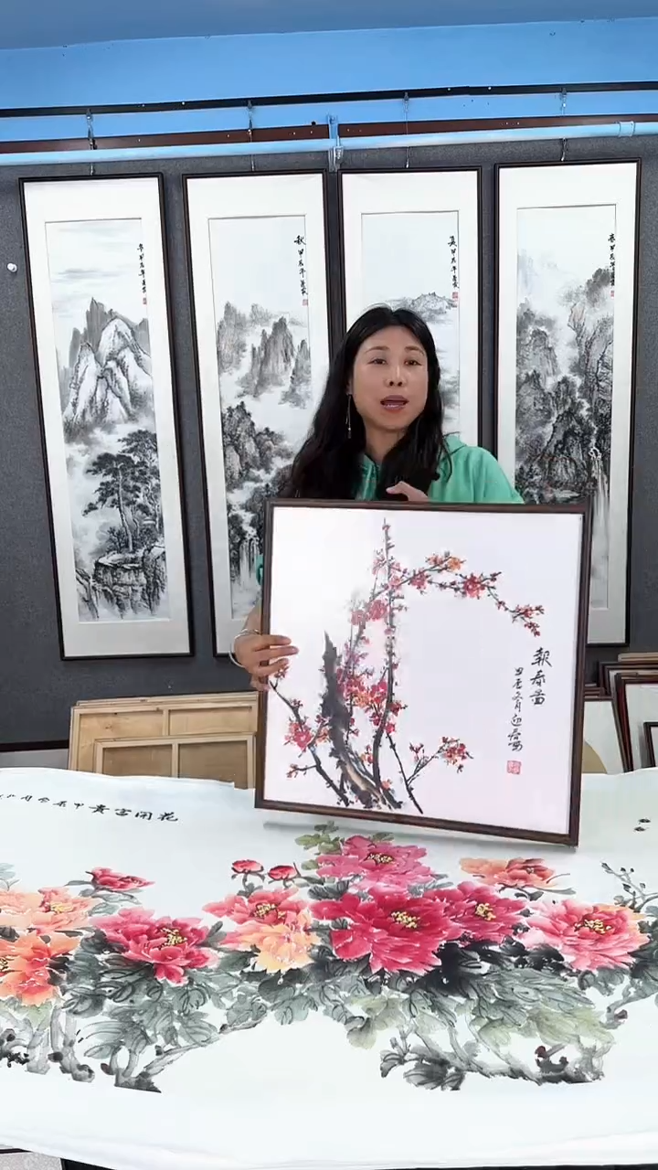 国画实木装裱  梅花 50*50