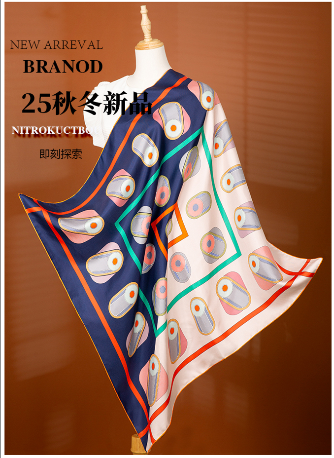 【蓝菲幽香】100桑蚕丝双面印花大方巾-蓝菲幽香88*88cm