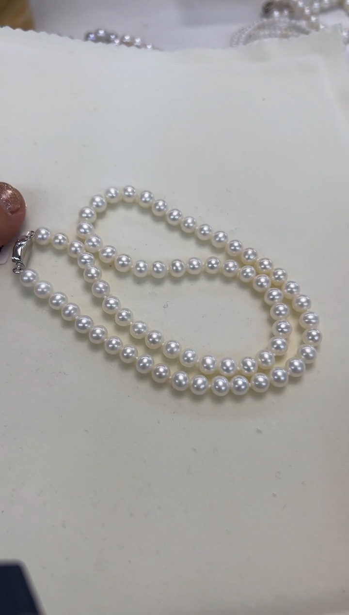 颈饰银S925镶嵌淡水珍珠6-7mm无核白珠项链