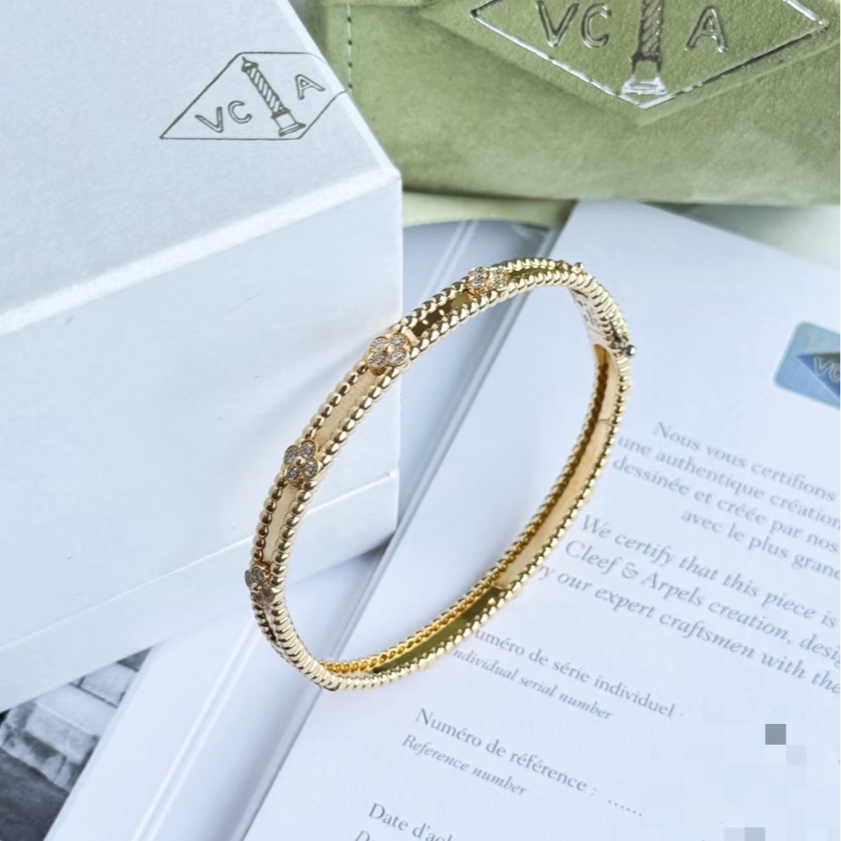 未使用 梵克雅宝 小花柳 万花筒 窄版 手镯 18K黄金 M码 25年