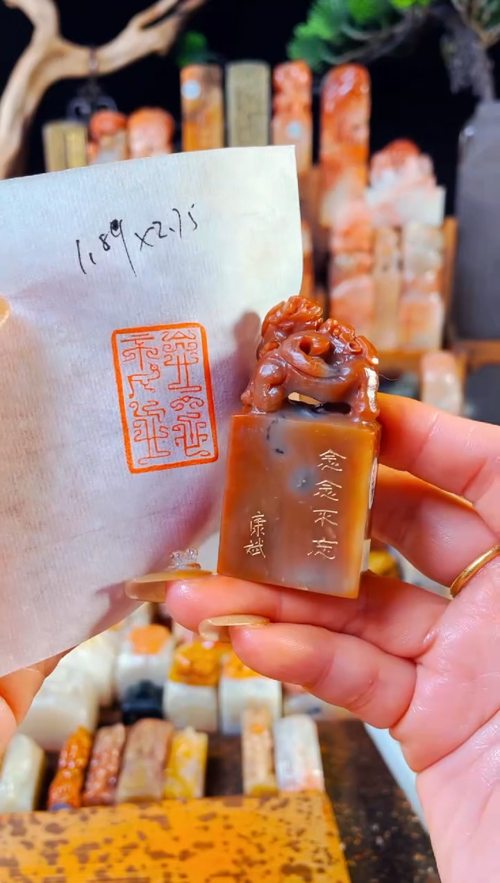 【闪购商品】老挝石印石手工篆刻《念念不忘》1.89*2.75