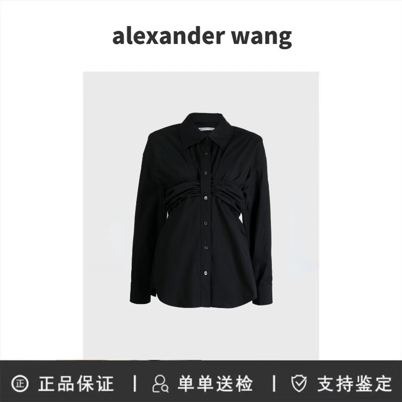 alexander wang亚历山大王 褶饰抹胸衬衫 黑色