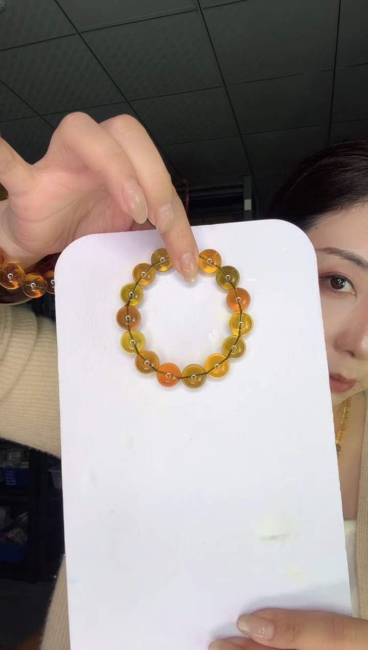 手串琥珀未镶嵌13mm（个别珠微微粉）茶宝手串SDCB3619