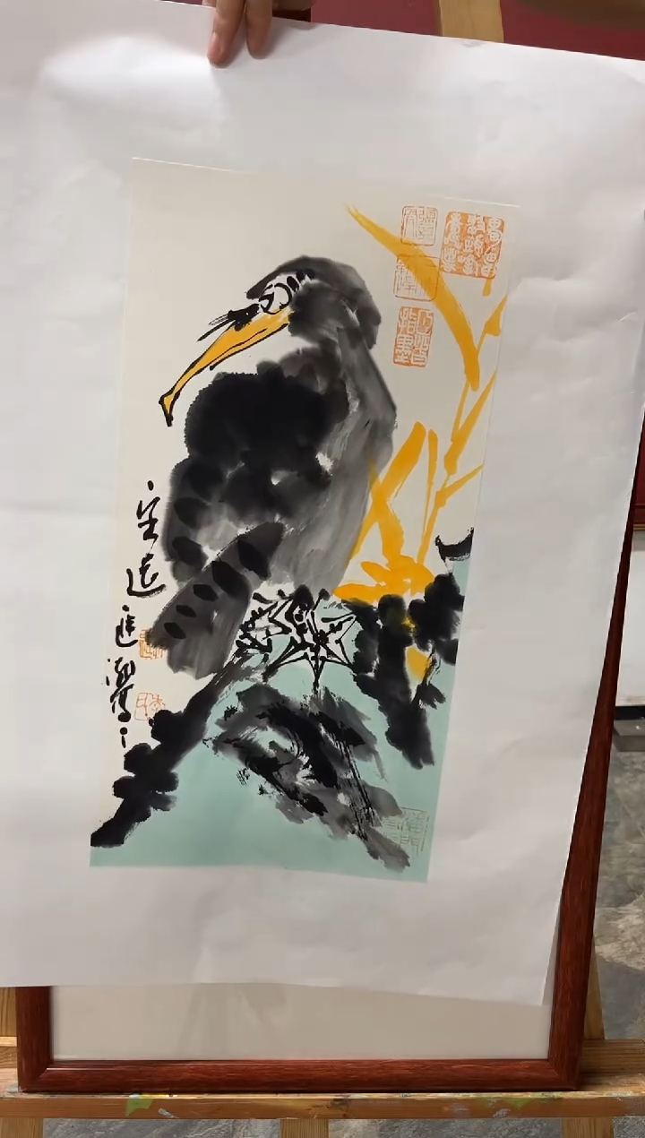 国画李进潮-1平尺-花鸟-做框