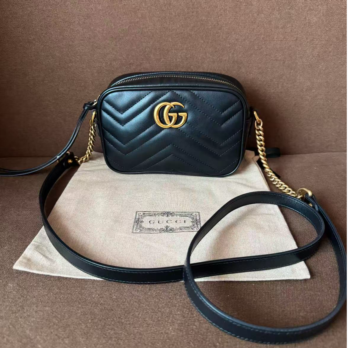 99新 GUCCI/古驰 茉上/小号黑色马蒙相机包 