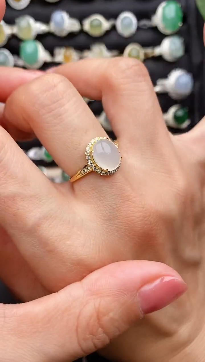 【闪购商品】翡翠戒指银S925镶嵌缅甸天然A货翡翠11   2-1