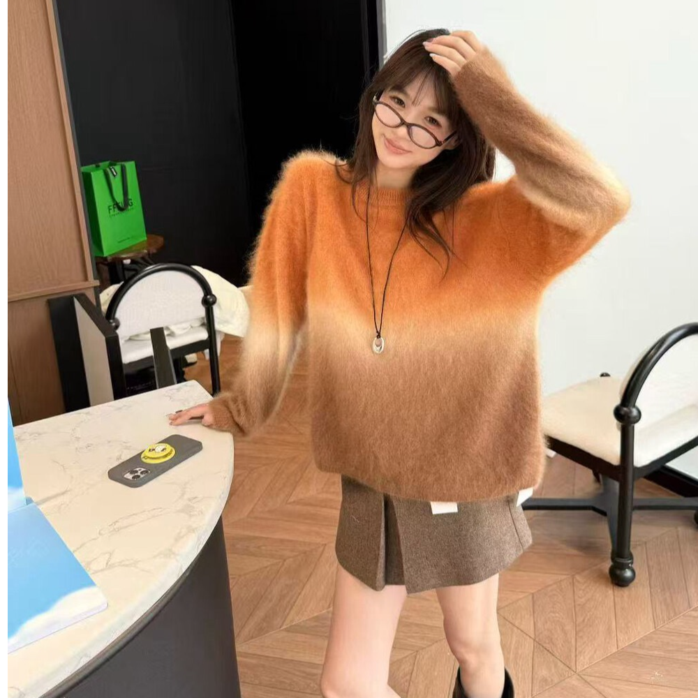 【落日余晖】羊毛拉绒新款时尚百搭渐变圆领宽松针织衫33-5768