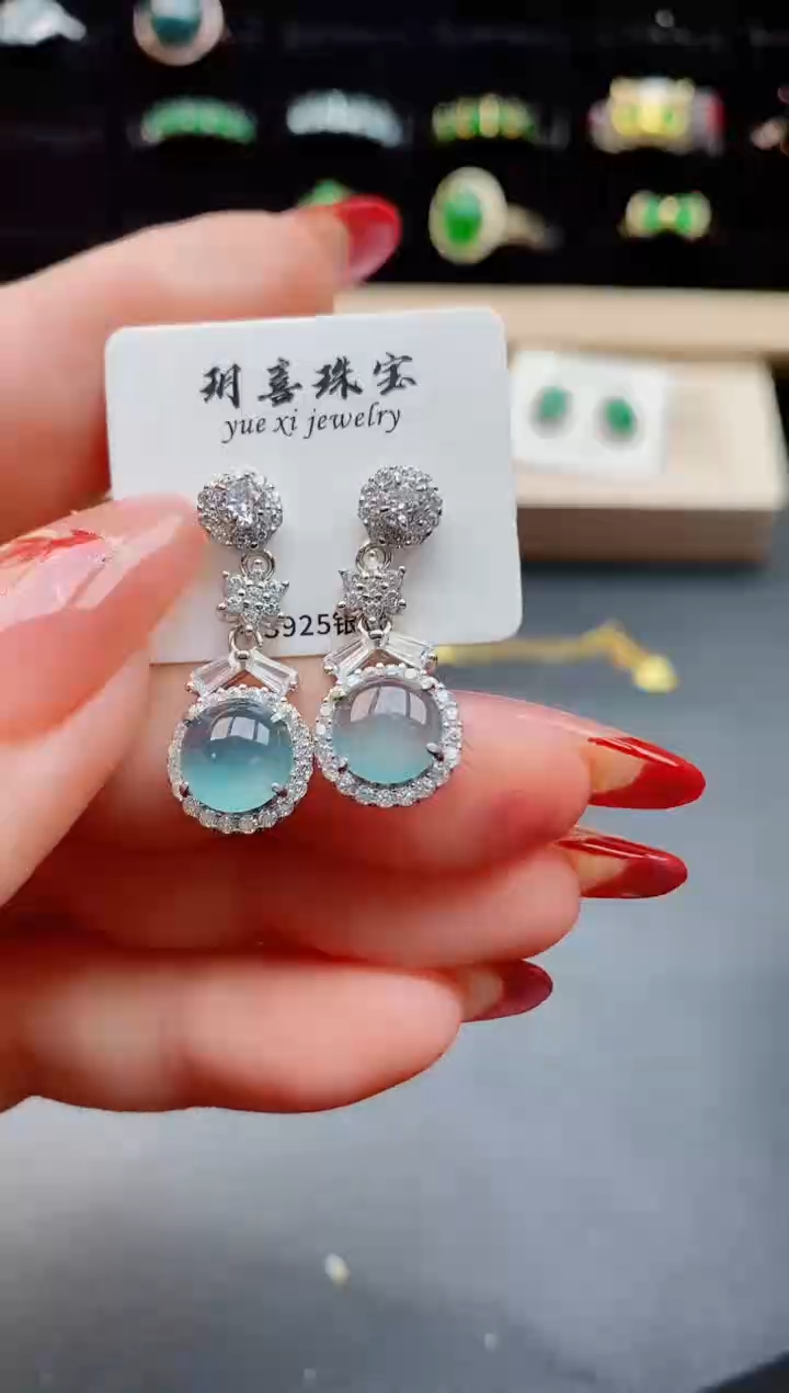 【闪购商品】翡翠耳饰银S925镶嵌5087500