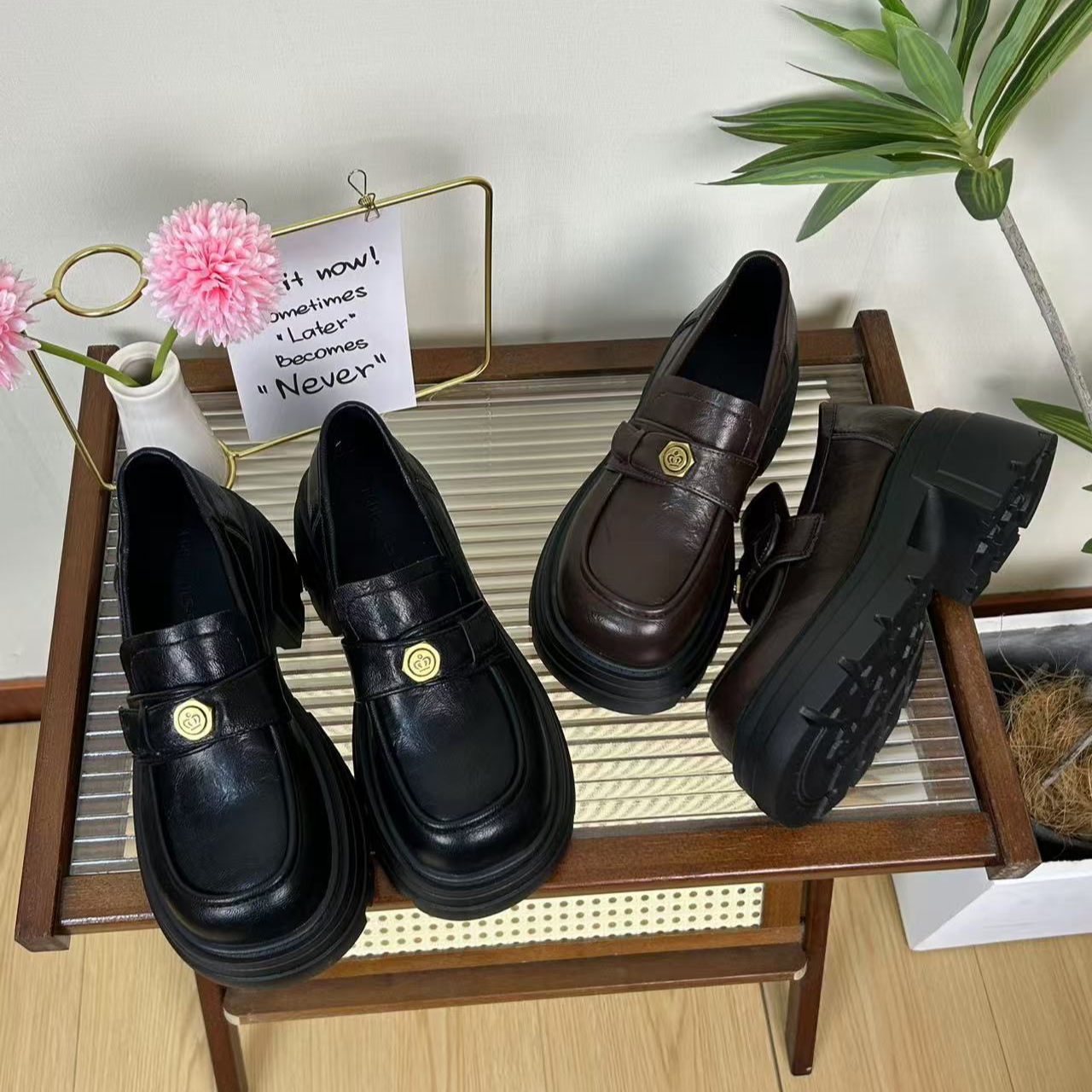 厚底小金币乐福鞋女2025春季新款软底英伦风粗跟复古一脚蹬小皮鞋