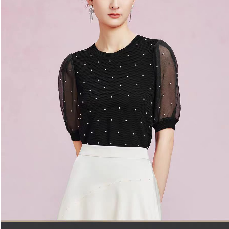 【拉】显瘦气质长袖时尚百搭夏季圆领波点衫KLS002