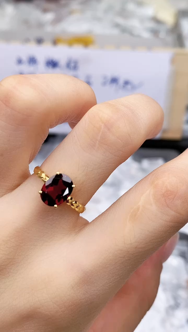 石榴石戒指18K金镶嵌高货14#