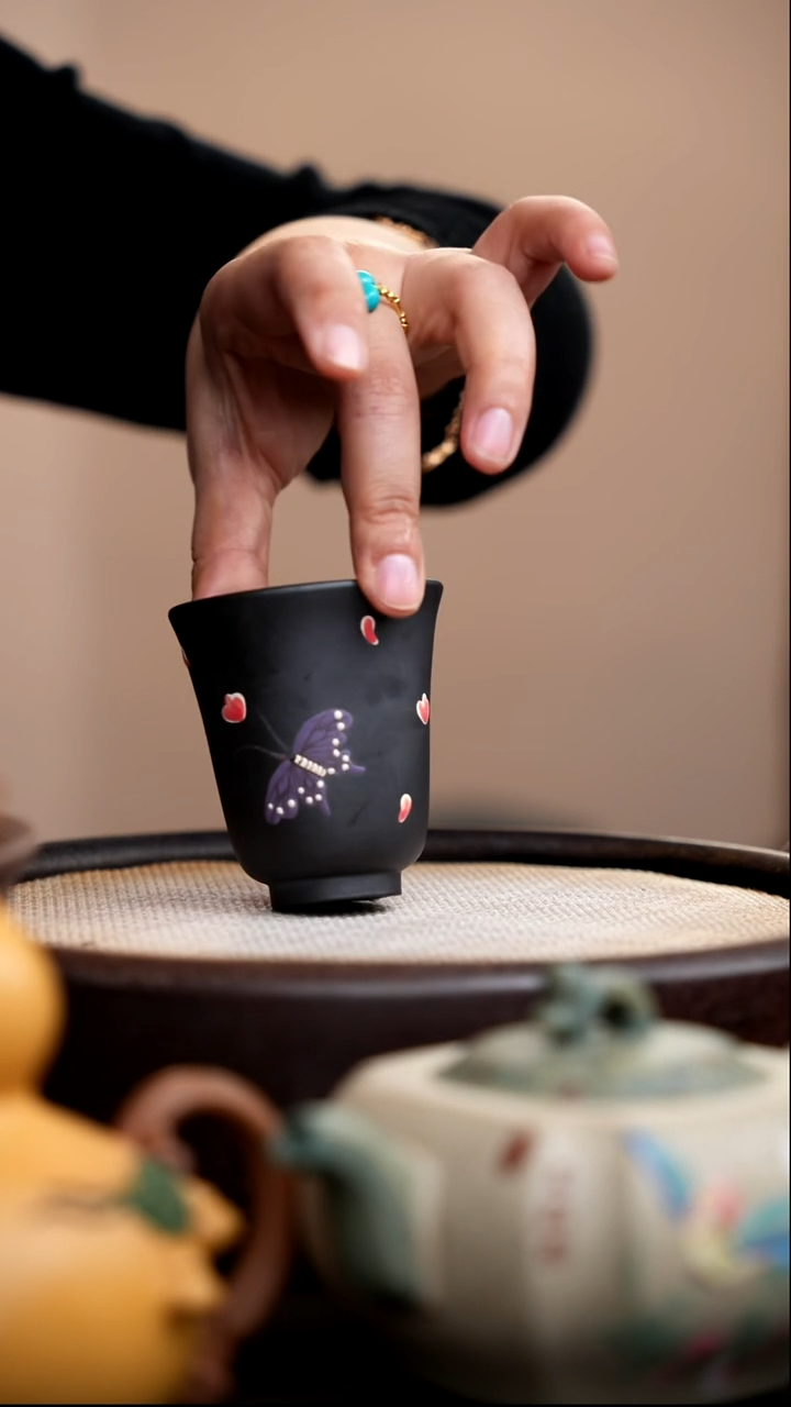 茶壶紫砂云雾天青蝴蝶收腰杯