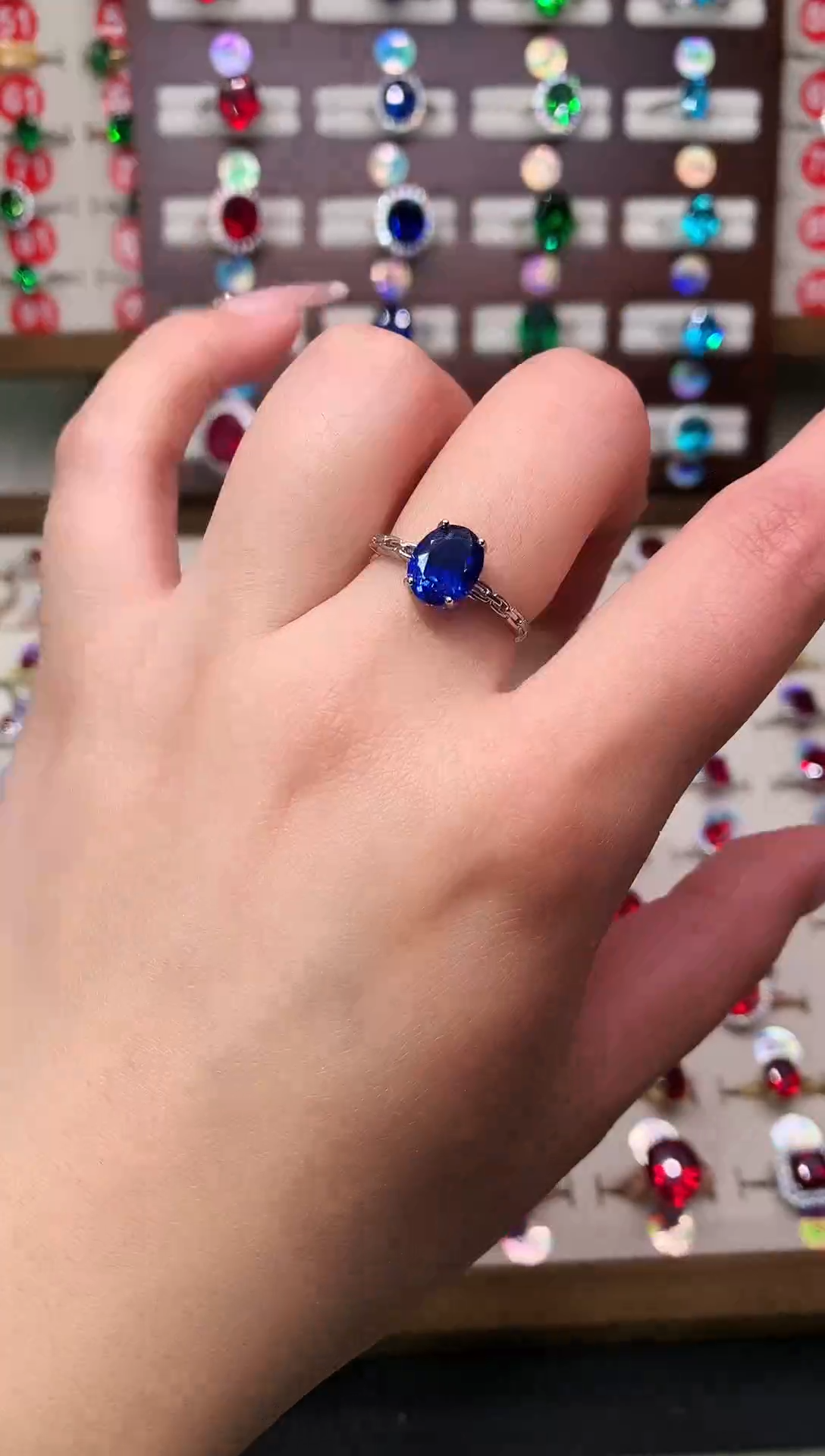 戒指蓝宝石银S925镶嵌7*9 银托