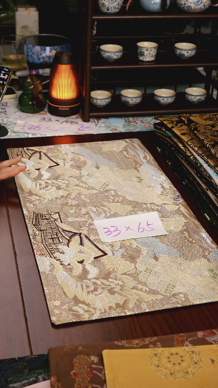 【西阵织亭台楼阁浅咖双面】中国风干泡织锦茶席33*65