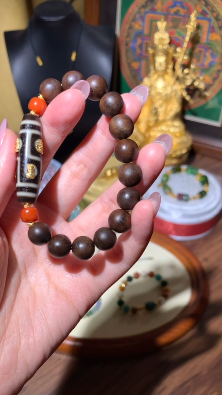 【闪购商品】玛瑙/玉髓手串18K金镶嵌手串18K