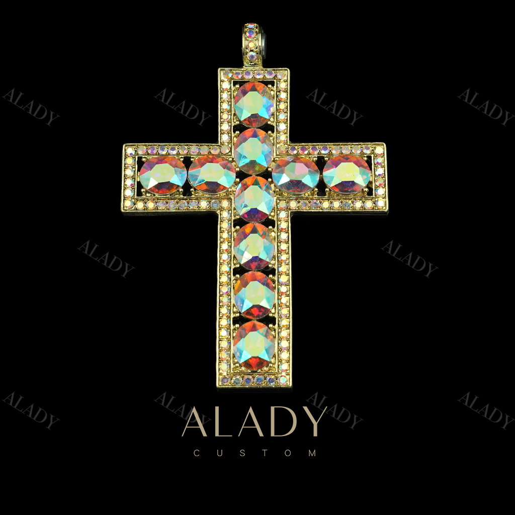 合金合成锆石吊坠 KF爱丽丝童话系列炫彩十字架吊坠-MN3158