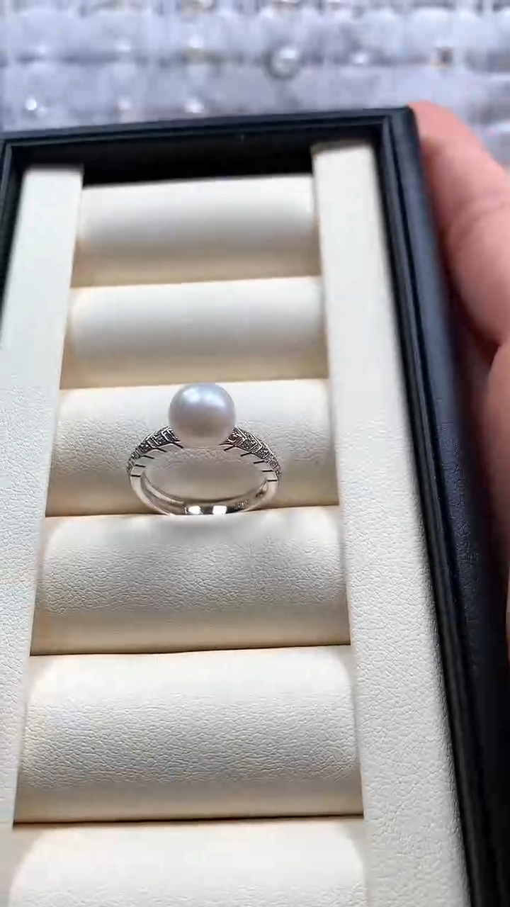 【闪购商品】海水珍珠戒指银S925镶嵌海水珍珠开口戒带钻款