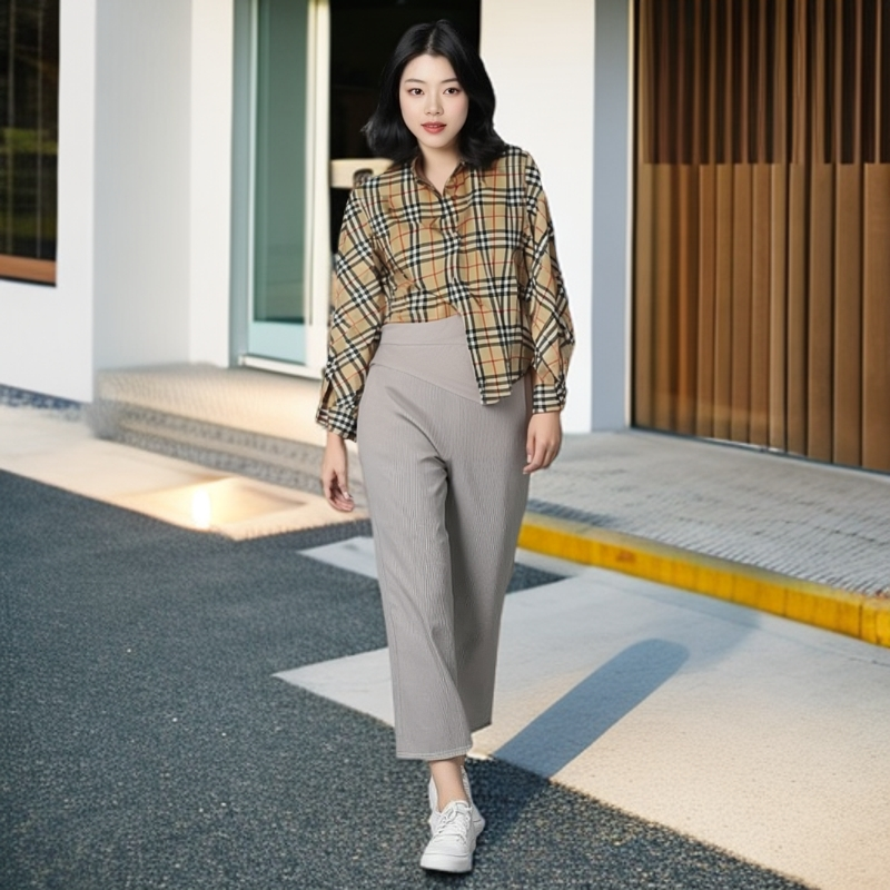 全新未使用 BURBERRY/博柏利 10822877格纹收腰翻领女款衬衫UK6