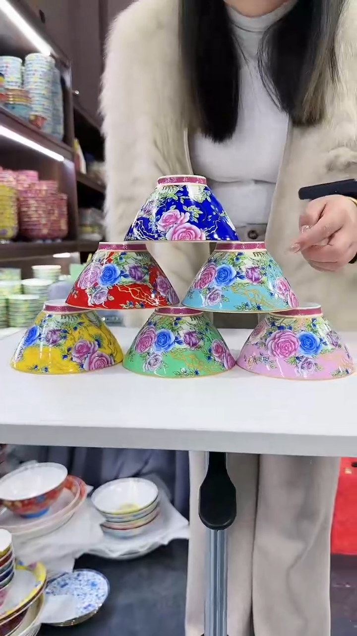 【闪购商品】瓷片斗笠碗5英寸饭碗混色6个
