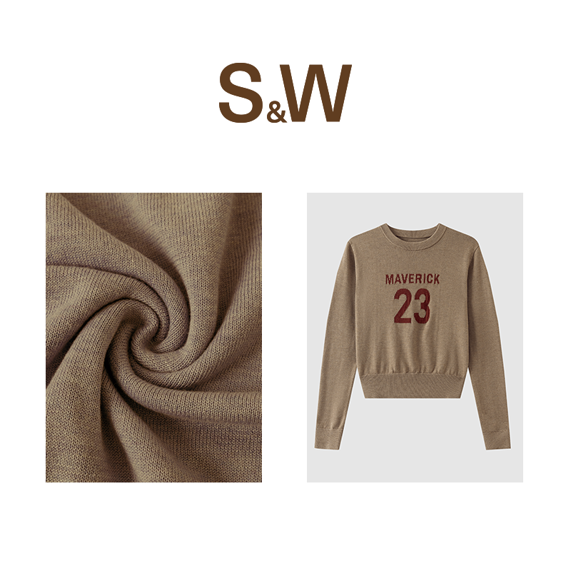 SW速惟  百搭圆领针织薄款绵羊毛长袖套头衫 4477