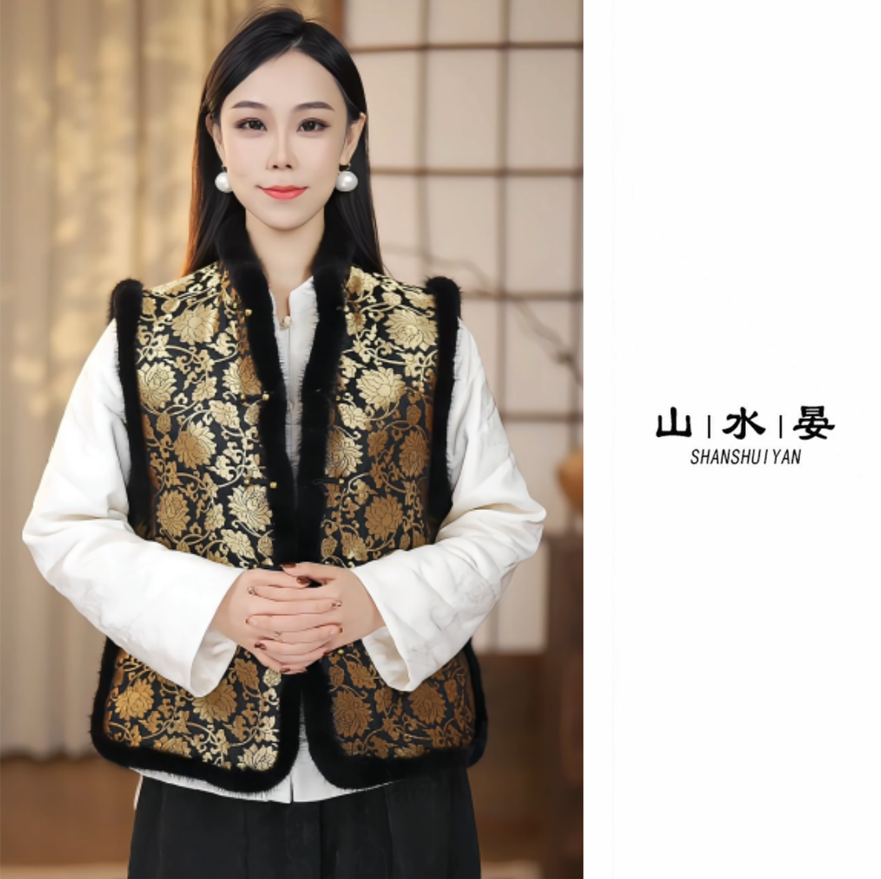 冬季中式宋锦厚马甲女士复古民族风洋气时尚休闲减龄RY63111