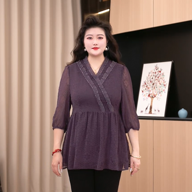 胖晶晶定制大码女装春季新款减龄时尚显瘦遮肉气质高雅上衣ZB6737