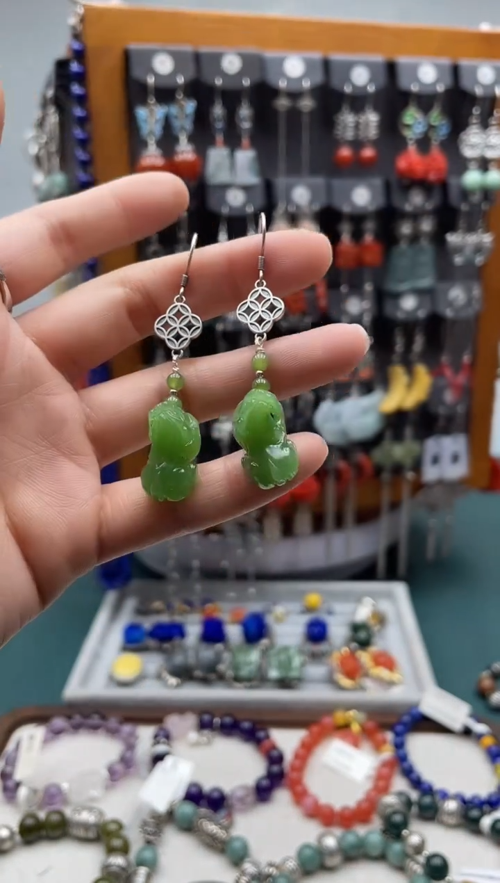 【闪购商品】和田玉耳饰银S925镶嵌饰品