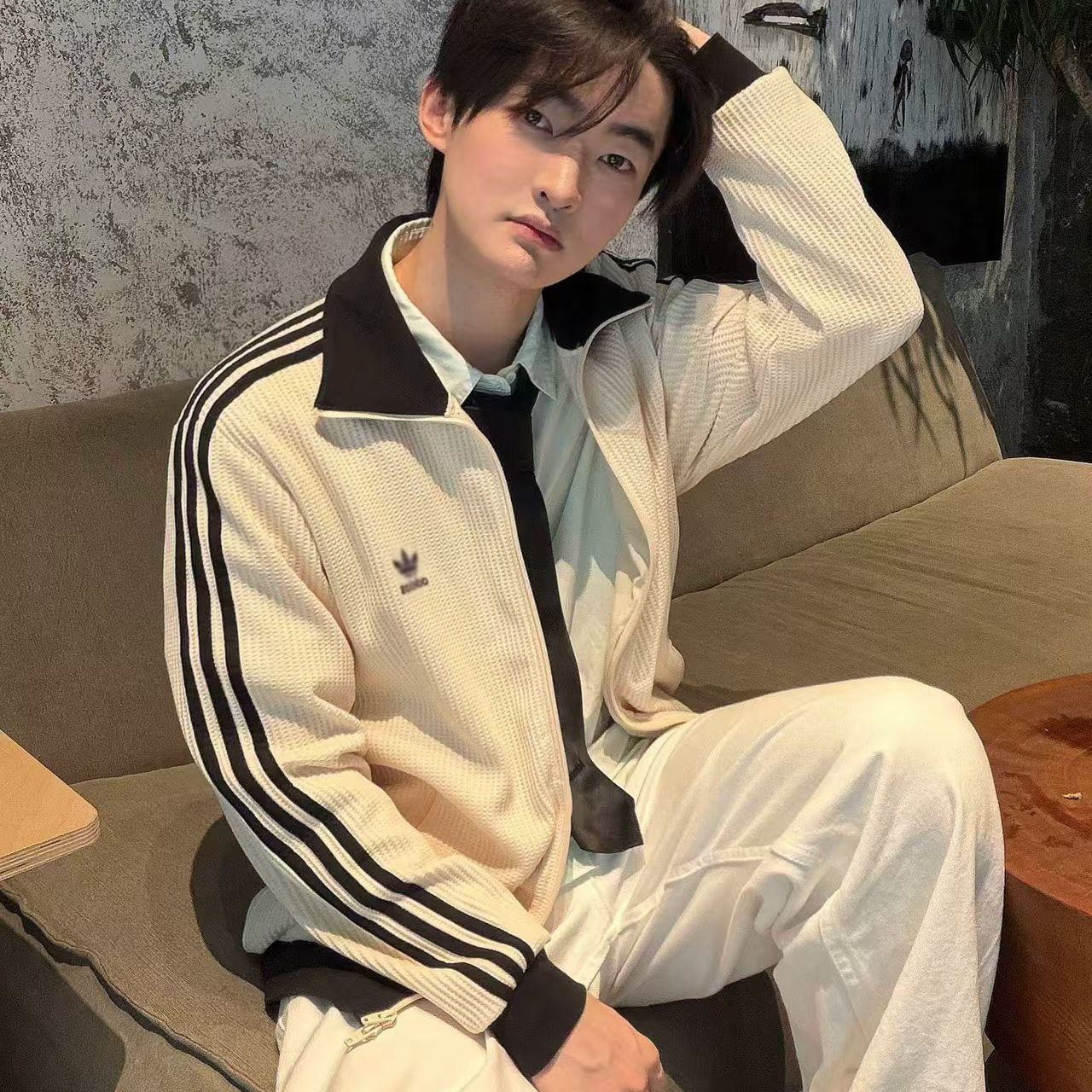 （商场撤柜）男女同款立领华夫格夹克外套秋冬刺绣百搭外套-0109