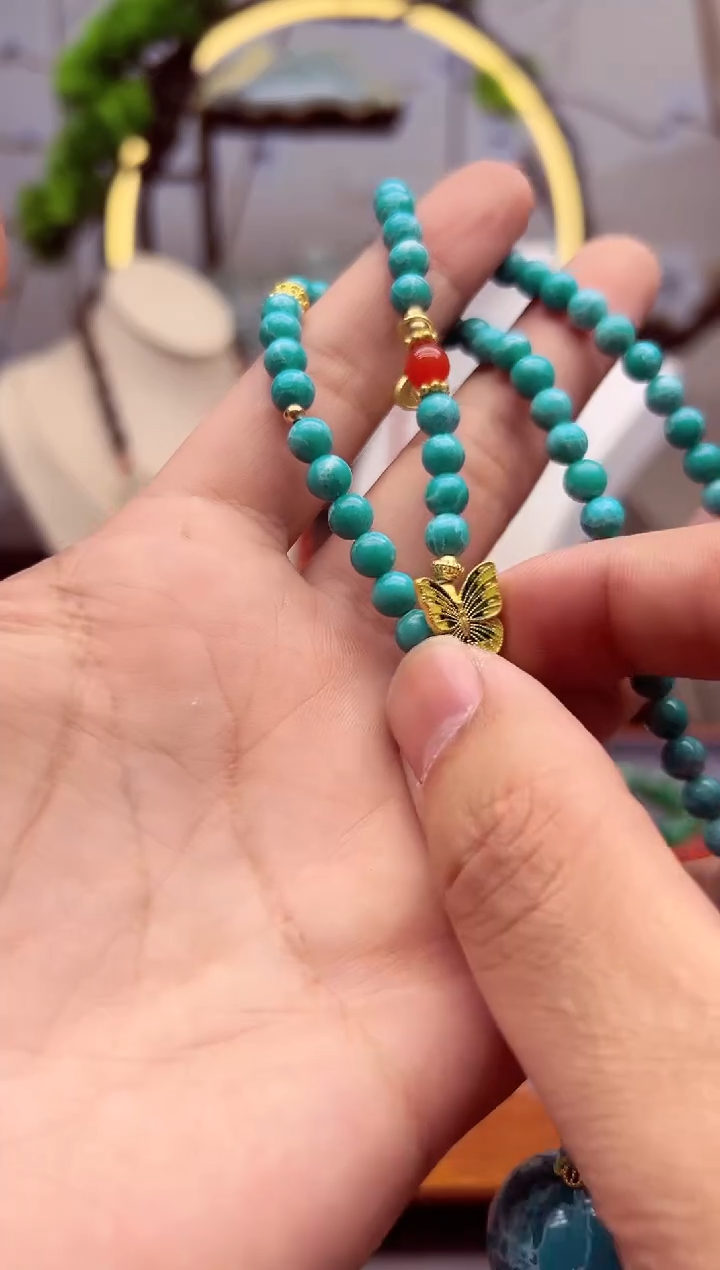 【闪购商品】针钠钙石（海纹石）颈饰14K金镶嵌x29```````