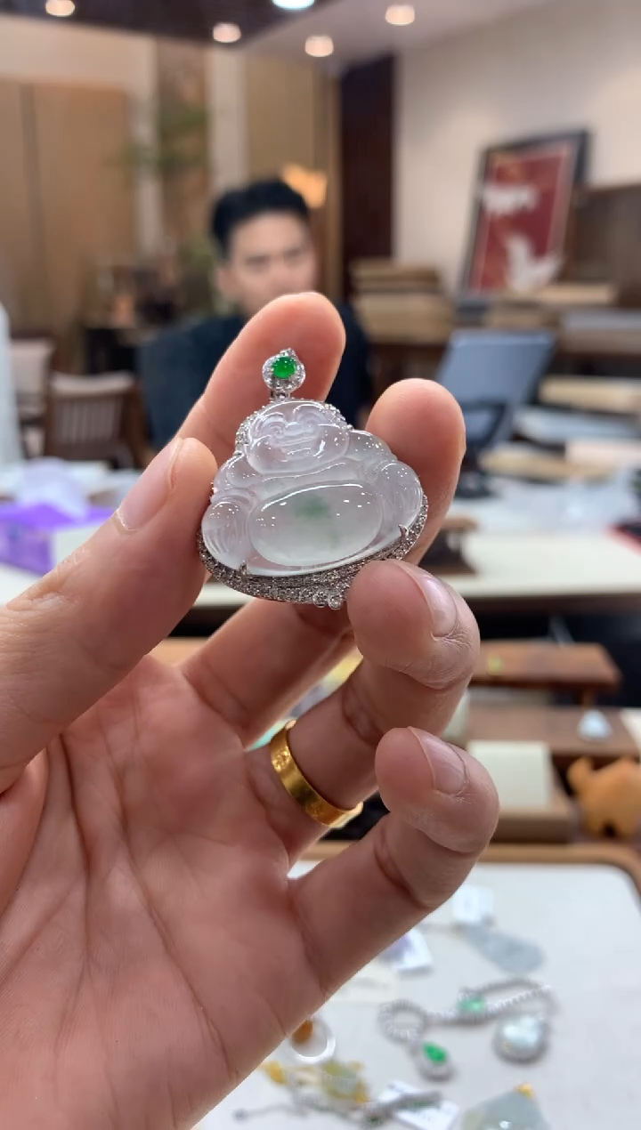 翡翠18K金镶嵌吊坠(不含链)佛公