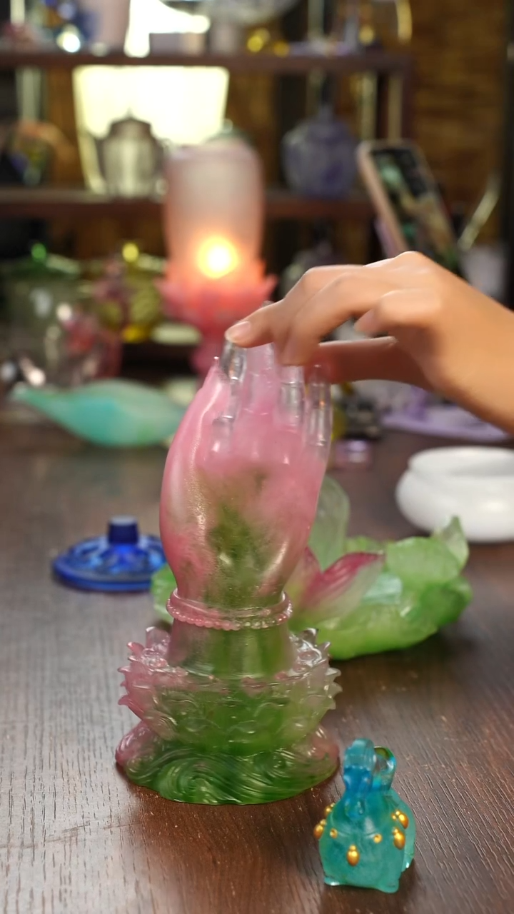 闪购佛手粉绿色摆件