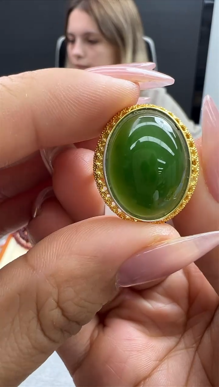 【闪购商品】和田玉（糖玉）戒指银S925镶嵌60秒拍号