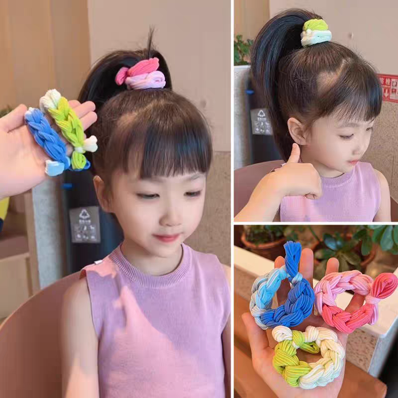 儿童彩色蝴蝶结编制发圈高弹力加粗扎头发发绳成人高马尾皮筋头饰
