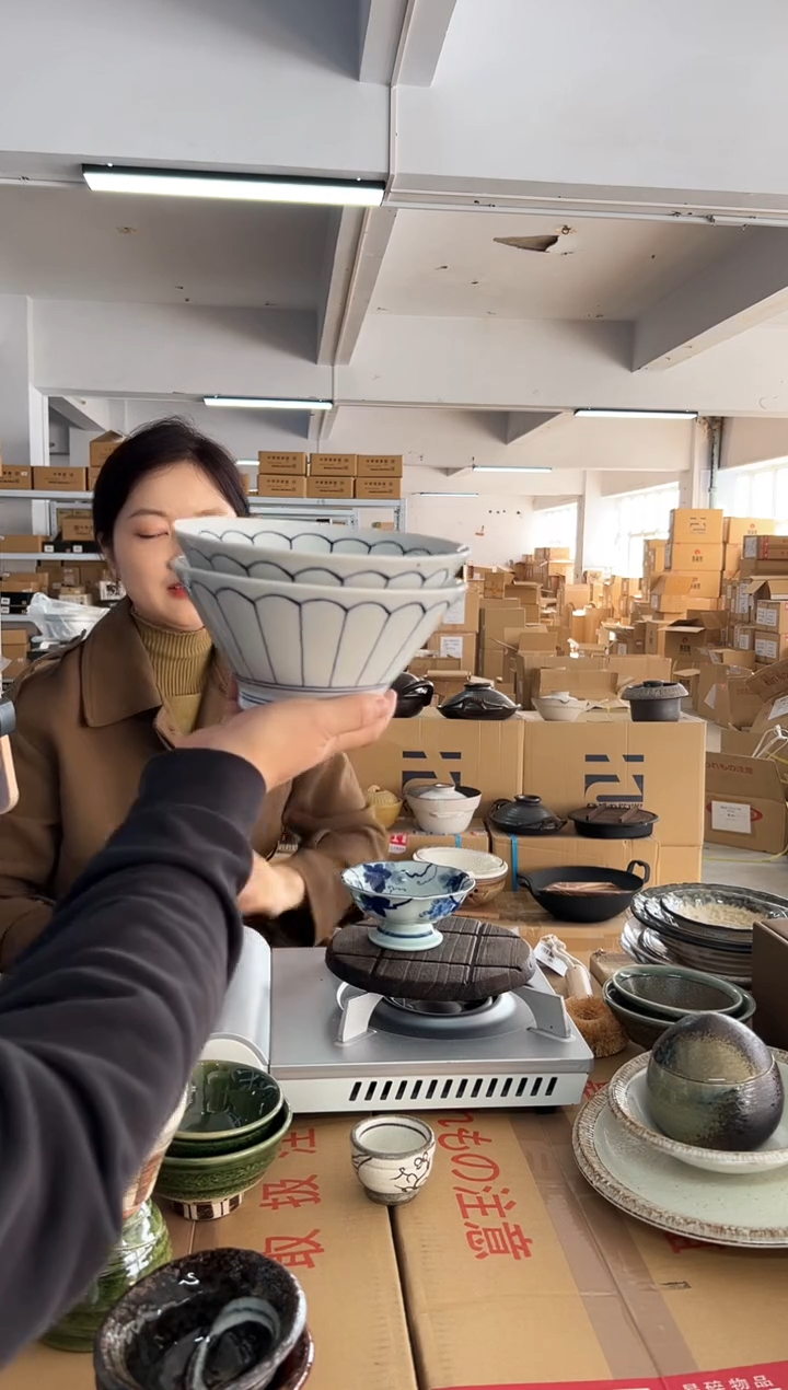 陶瓷菊型白瓷汤面碗两个装