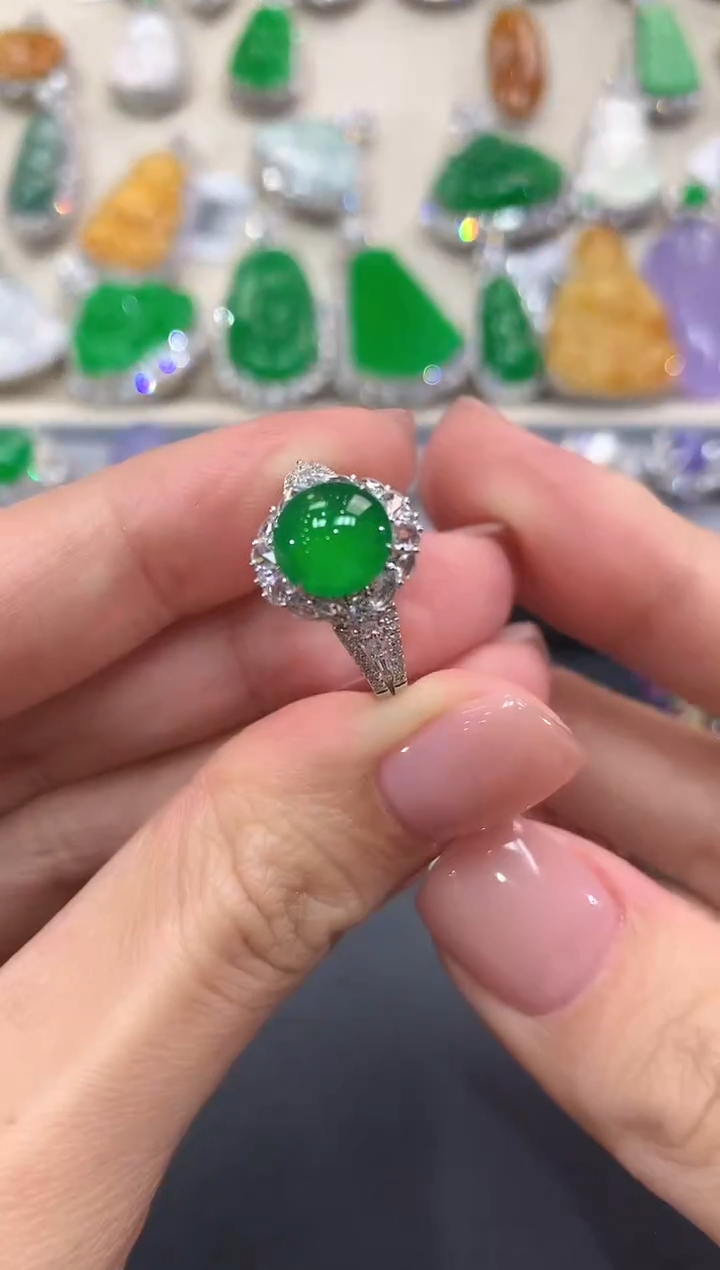 【闪购商品】翡翠戒指18K金镶嵌w56