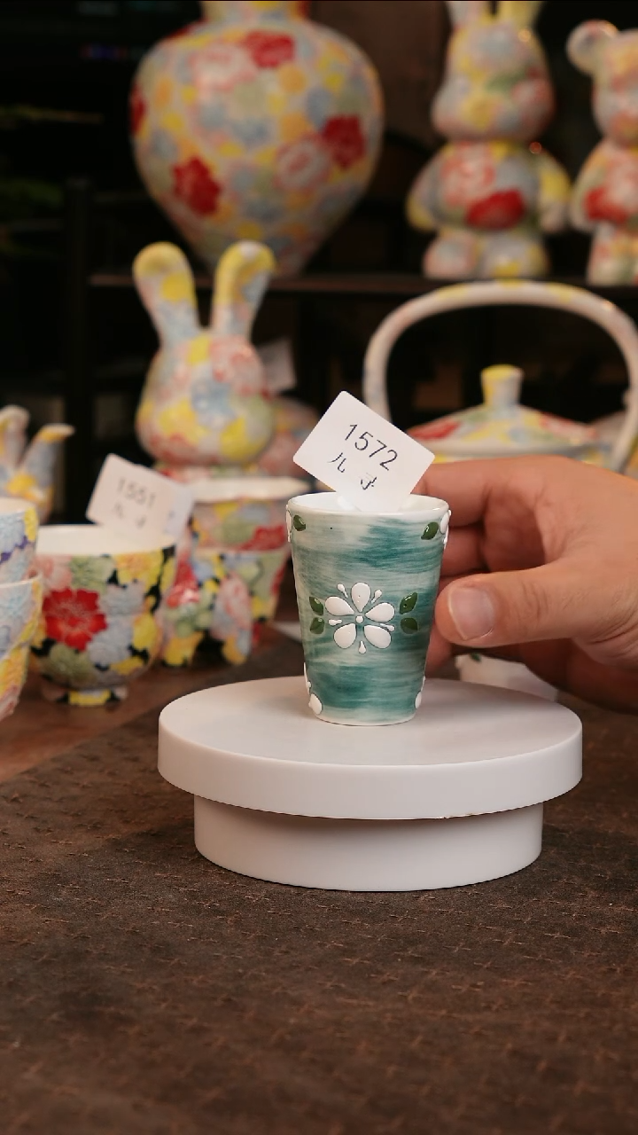 九寻景德镇手工手绘珐华彩茶杯1572